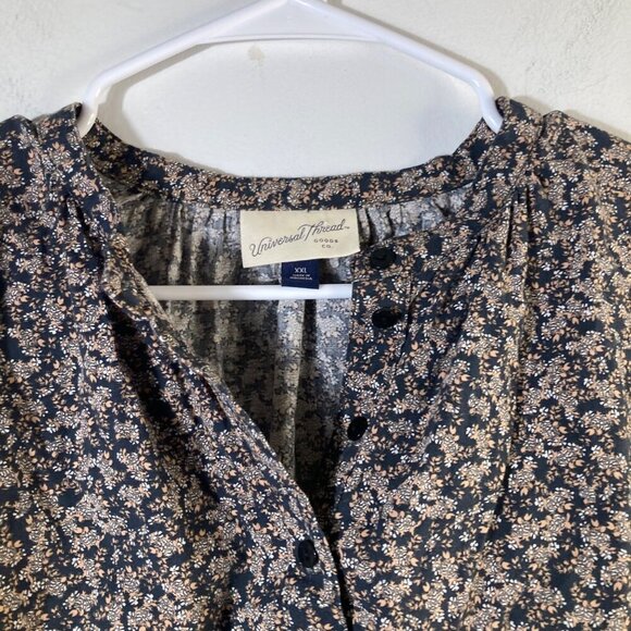 Womens Universal Thread Ditsy Floral Prairie Top Black Peach 2XL Cotton Rayon - Picture 4 of 7